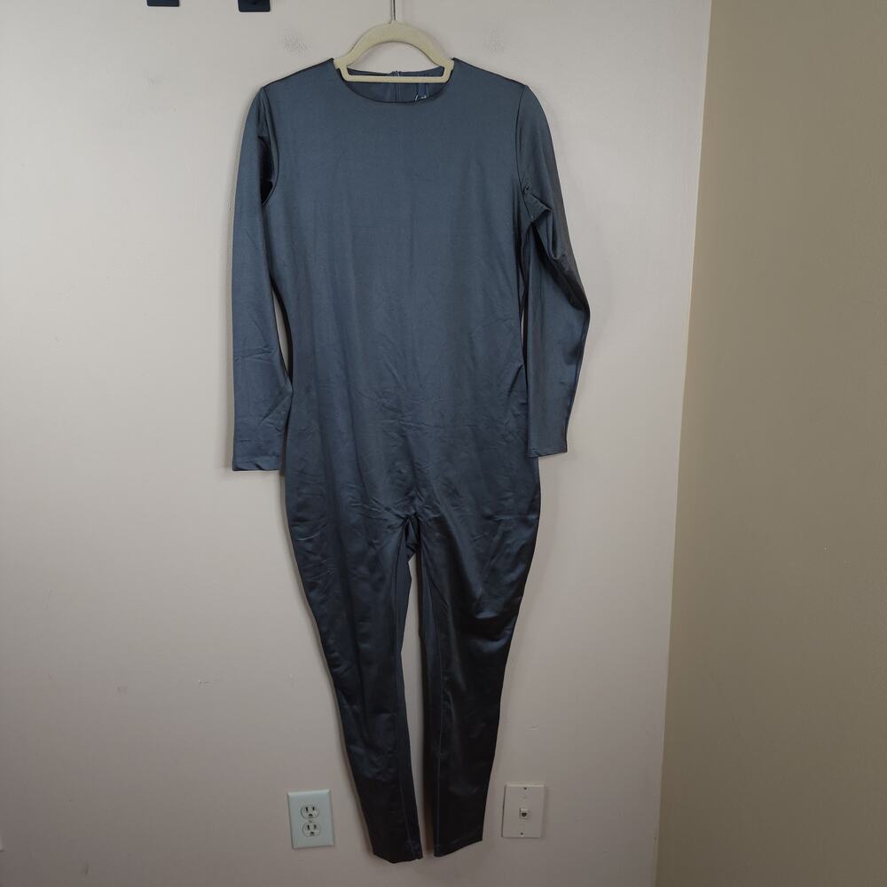 SKIMS ALL-IN-ONE SHINE LONG SLEEVE ONE PIECE BODYSUIT IN GUNMETAL SIZE 2X